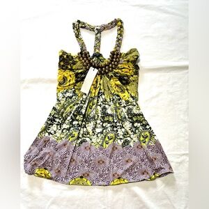 Sky Beaded Halter Top with Yellow and Purple Pattern